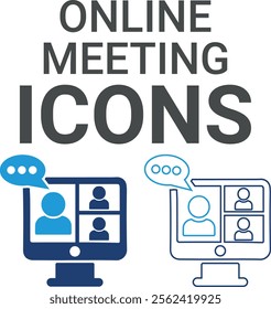 Online meeting icons. Containing speak, phone, mail, contact, chat, website, satellite, radio, antenna, message and more. Solid icons collection, vector illustration.