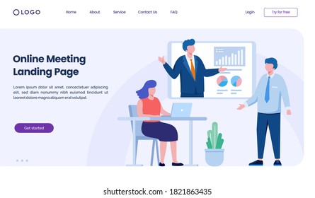 Online meeting landing page website illustration flat vector template
