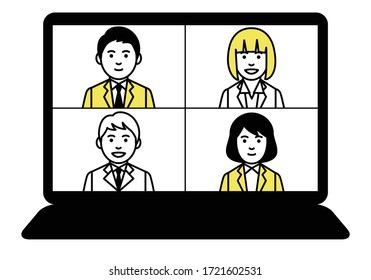 Online Meeting On Split Screen. Vector Illustration.