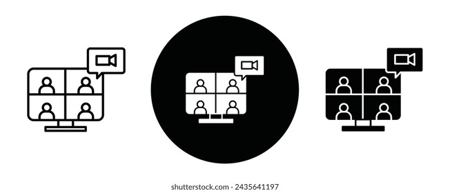 Online meeting outline icon collection or set. Online meeting Thin vector line art