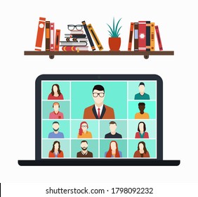 Online meeting of people with teleconference remote working, or learning. Virtual communication in zoom.