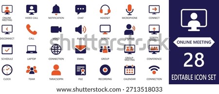 Online Meeting solid Icon Set . Video Call, Hybrid Work, Team , Collaboration,  meeting , Webinar, and  Communication Vector Glyph