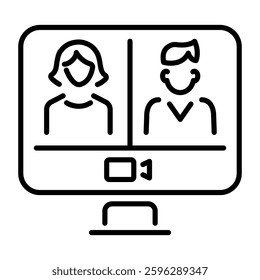 Online meeting system icon in linear style 