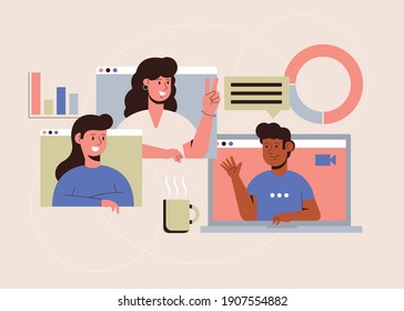 Online Meeting telecommuting Vector Illustration