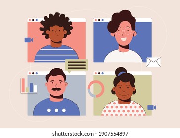 Online Meeting telecommuting Vector Illustration