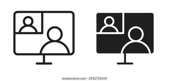 Online meeting vector icon set black filled and outlined style.