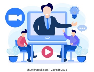 Online meeting vector illustration. Meetings and discussions of remote company employees as a solution for long-distance communication.
