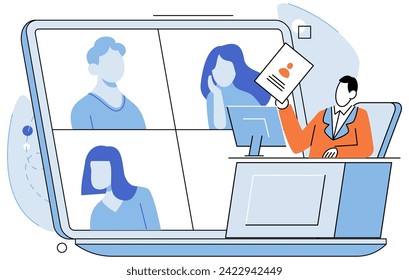 Online meeting. Vector illustration. Online meetings have reshaped way we collaborate and conduct business Social media networks facilitate connections and engagement in online meetings International