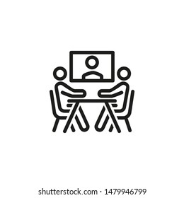 Online meeting vector line icon. Video chat, colleague, internet. Vector illustration can be used for topics like education, negotiation, modern technologies