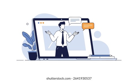 Online Meeting Via Video Conference Presentation or Training Concept
