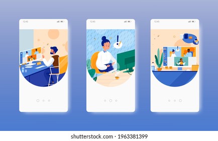 Online meeting. Video call conference technology. Mobile app screen, vector website banner template. UI, web site design