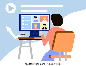 Online meeting, Work from home, Online communication, Flat design infographic, illustrator, Vecto