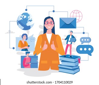 Online meeting, work at home, networking. Vector illustration for web banner, infographics, mobile. 