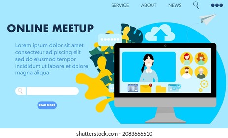 Online meetup concept.Vector illustration design for page and web.Team meeting propose ideas and plan.Flat design