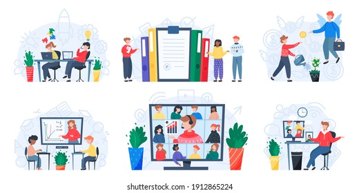 Online Meetup. Digital Classroom Business Webinar, Business Rule. Angel Investor. Startup Community. Video Conference Online Business Meetup. People Use Video Chat On Desktop Laptop To Make Conference