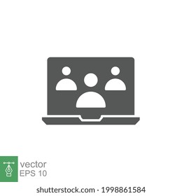 Online Meetup Glyph Icon. Team Business Meeting With Teamwork Collaboration. Business Startup Communication. Distant Work Group. Flat Pictogram. Vector Illustration Design On White Background EPS 10