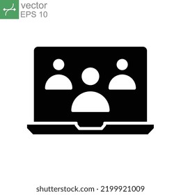 Online Meetup Glyph Icon. Team Business Meeting With Teamwork Collaboration. Business Startup Communication. Distant Work Group. Flat Pictogram. Vector Illustration Design On White Background EPS 10