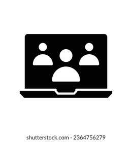 Online meetup glyph icon. Team business meeting with teamwork collaboration. Business startup communication. Distant work group. Flat pictogram. Vector illustration Design on white background EPS 10