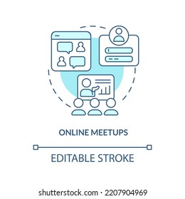 Online meetups blue concept icon. Virtual networking. Digital gathering abstract idea thin line illustration. Isolated outline drawing. Editable stroke. Arial, Myriad Pro-Bold fonts used