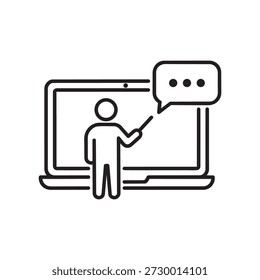 Online Mentor Teaching on Laptop Line Icon