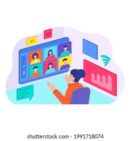 online mentoring training flat illustration learning web communication