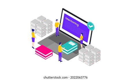 Plataforma de formación y mentores en línea Isometric 3d Vector Illustración Interfaz de usuario web de escritorio 