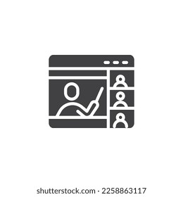 Online mentoring vector icon. Distance learning filled flat sign for mobile concept and web design. Webinar conference glyph icon. Symbol, logo illustration. Vector graphics