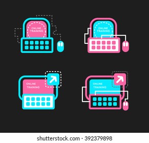 Online mentorship vector concept logo. Online training vector icon set. Online lesson in online school. Online school logo. Webinar concept.