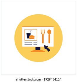 Online menu flat icon. Choosing restaurant dishes. Ready-made meals. Ordering breakfast, lunch, dinner.Online delivery concept. Vector illustration