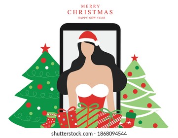 Online Merry Christmas and Happy New year 2022 concept vector illustration  