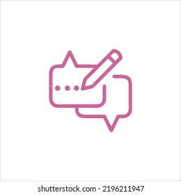 Online message bubble pink with quote and pen. Best, top offers symbol, logo illustration    