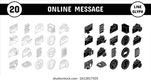 Online Message Line Glyph Vector Illustration Icon Sticker Set Design Materials