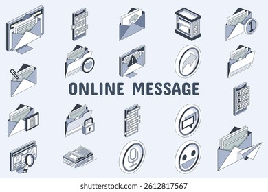 Online Message Lineal Color Vector Illustration Icon Sticker Set Design Materials