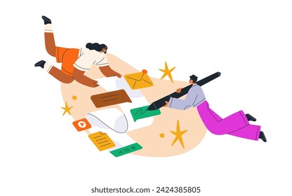 Online messages, internet content, digital marketing concept. Creative business in social media. Support chat in network, answering inquiries. Flat vector illustration isolated on white background