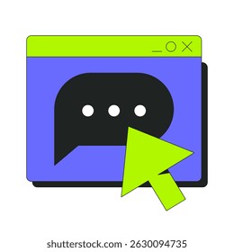 Ilustração da interface do usuário integrada de 2D de mensagens online. Janela do navegador de bate-papo com o clique do cursor. Atendimento ao cliente. Fórum, conceito de desenho animado de comunicação remota isolado no branco. Metáfora vetorial abstrata plana
