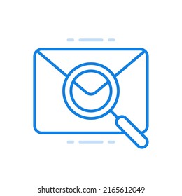 
Online messaging analysis vector line icon. Social analytics web correspondence and censoring notifications. Closed envelope magnifying glass it aimed . Digital email and mobile media applications.