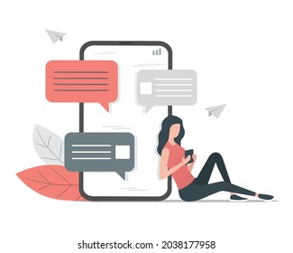 Online messaging concept. Colored vector flat illustration. Isolated on white background.