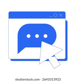 Online messaging line onboarding ui illustration. Chat browser window with cursor click. Customer support. Forum, remote communication outline 2D concept isolated. Ink linear metaphor vector art