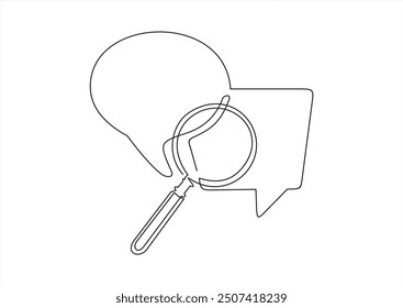 Online messaging search.One line drawing, solid line internet. One line drawing animation of message search, notification search and information search. 