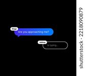 Online Messenger Interface Illustration. Social Media UI Concept on Black Background. Two Editable Speech Bubbles with User Names and Reply Message Typing. Web Element for Mobile Applications. Vector