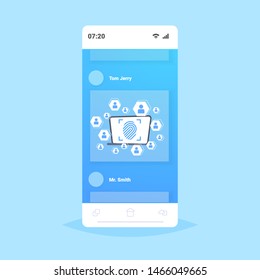 online mobile application. biometric fingerprint. security data protection access future computer technology user identification concept .smartphone screen flat.