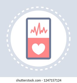 Online Mobile Application Irregular Heart Beat Cardiogram Icon Healthcare Medical Service Logo Medicine And Health Symbol Concept Flat