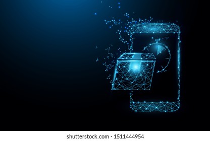 Online mobile application order shipping fast delivery service from space and satellite  from lines, triangles and particle style design. Illustration vector