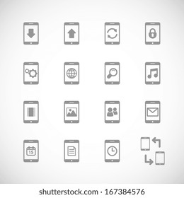 Online mobile applications in cloud icons set, download social media and sync contour flat isolated vector illustration