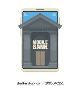 Online Mobile Bank Composition With Image Of Vintage Bank Building Entrance Inside Smartphone Screen Vector Illustration