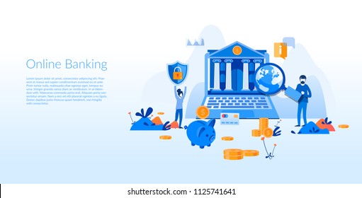 Online Mobile Banking Concept for web page, banner, presentation, social media, documents, cards, posters. Vector illustration E-commerce, online payment, financial transaction