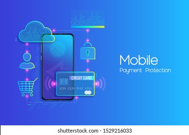 Online Mobile Banking and Internet banking flat design concept , Cashless society, security transaction via credit card and digital payment with secure system vector