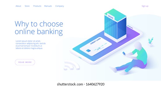 Online mobile banking transaction concept in isometric vector design. Digital payment or online cashback service. Withdraw deposit with smartphone. Web banner for website layout template.