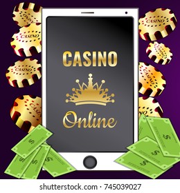 Online mobile casino background.  app online. Smart phone. Elements for gambling