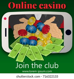 Online mobile casino background. Poker app online. Smart phone. Elements for gambling